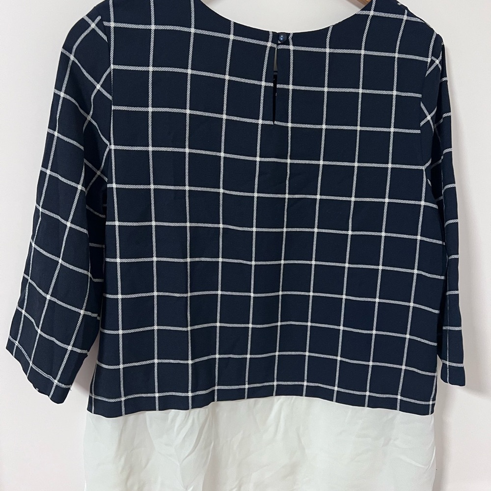 Navy Blue Checkered Women's Top - Picture 2 of 5